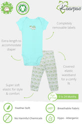 2-Piece Hare and Tortoise print Onesie/Bodysuit Pant Set - (Blue & green)